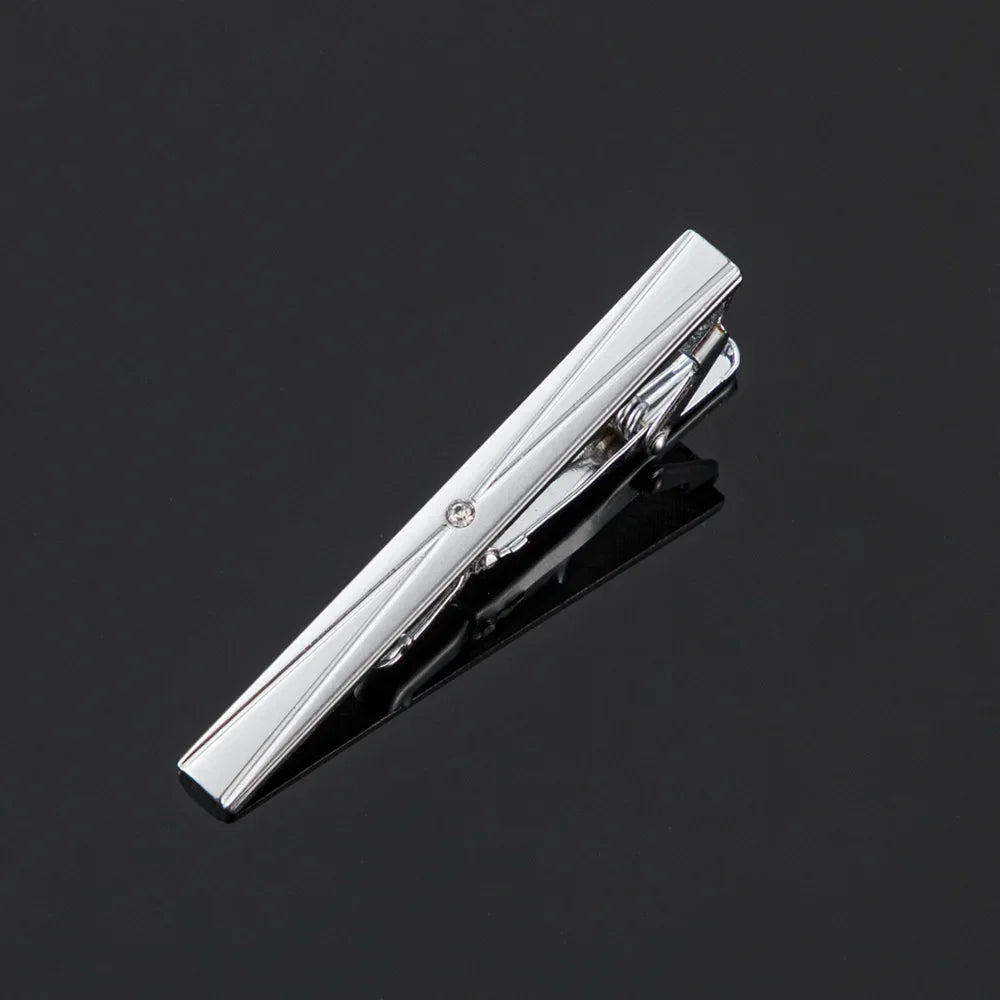 Polished Silver Tie Clip – Crystal Accent