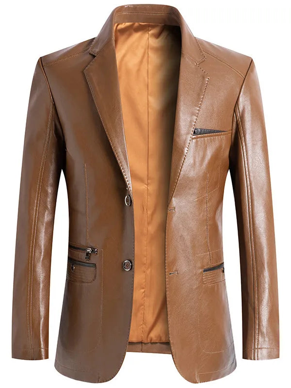 Stand‑Collar Faux Leather Jacket — Casual Solid‑Color Design