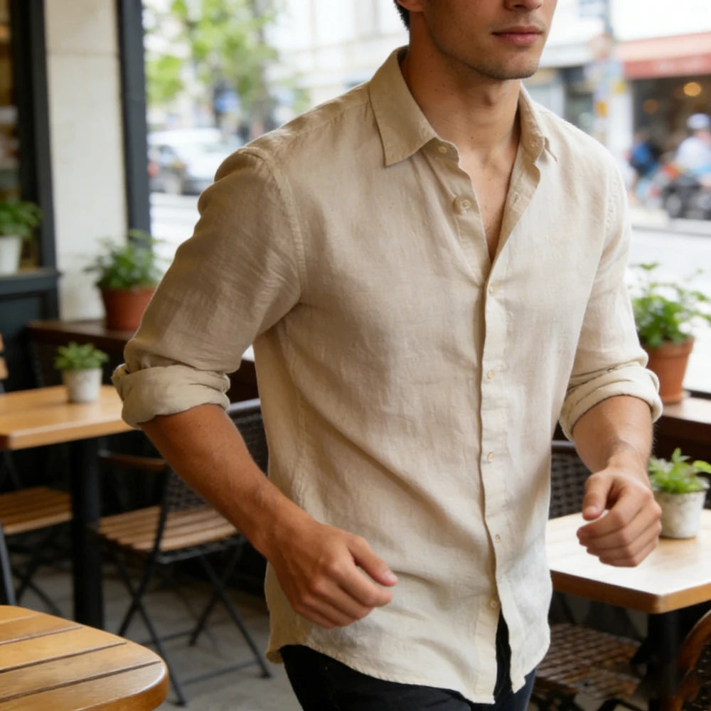 Classic Button-Down Linen Dress Shirt — Casual Fit