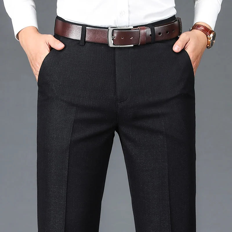 Classic Pleated Straight‑Leg Suit Trousers — Solid Business Edition