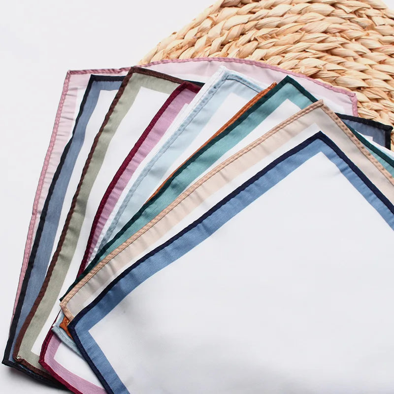 Classic White Solid Border Handkerchief