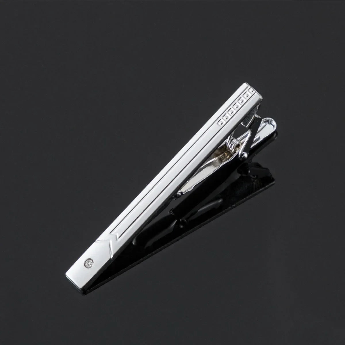 Polished Silver Tie Clip – Crystal Accent