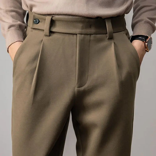 Wool‑Blend Straight Casual Trousers