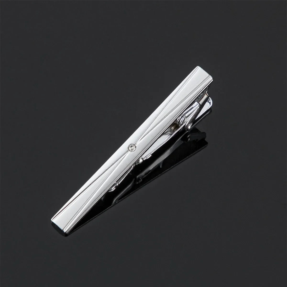 Polished Silver Tie Clip – Crystal Accent