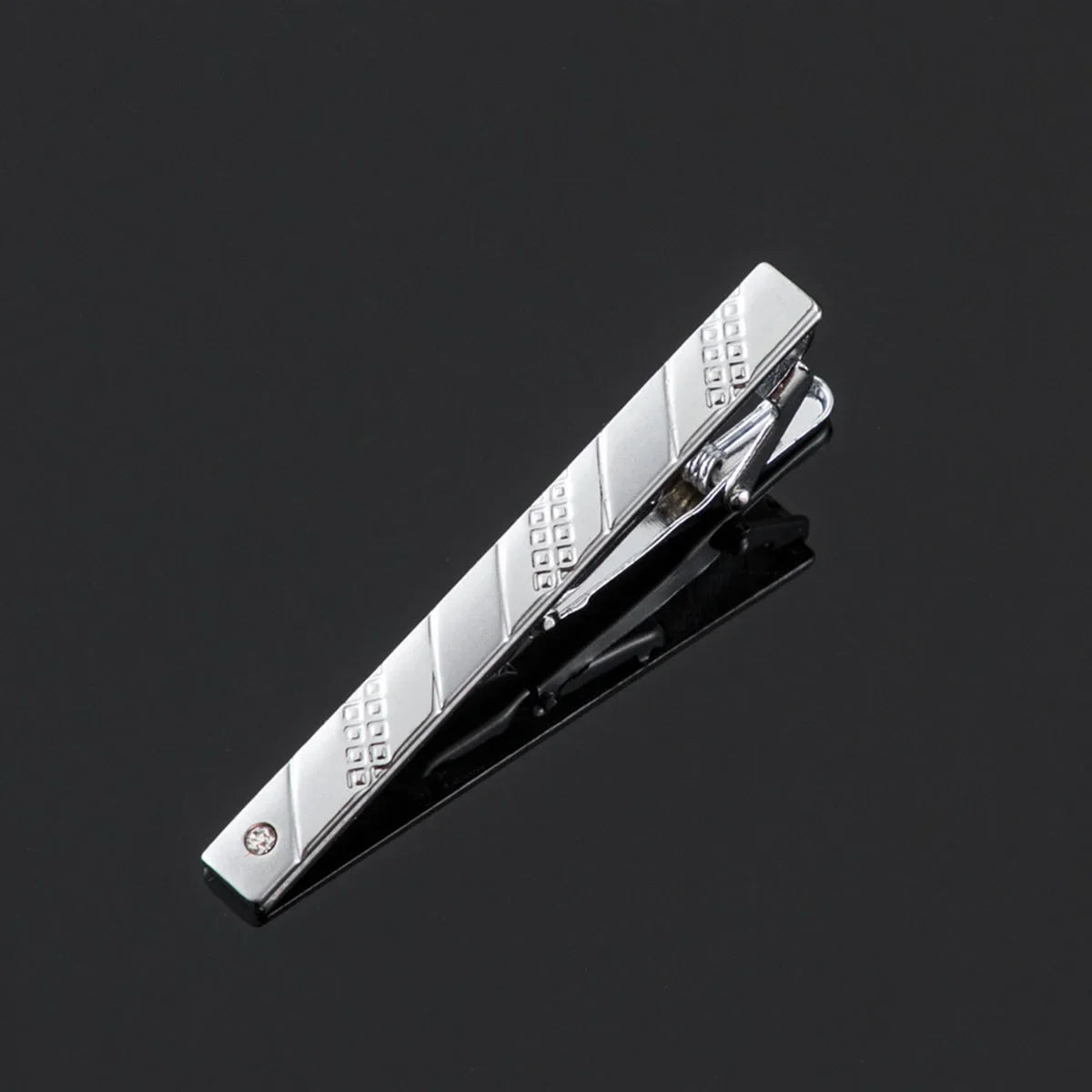 Polished Silver Tie Clip – Crystal Accent