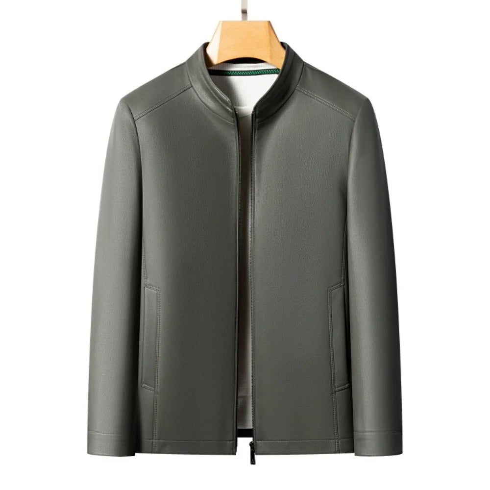 Premium Goatskin Stand‑Collar Leather Jacket