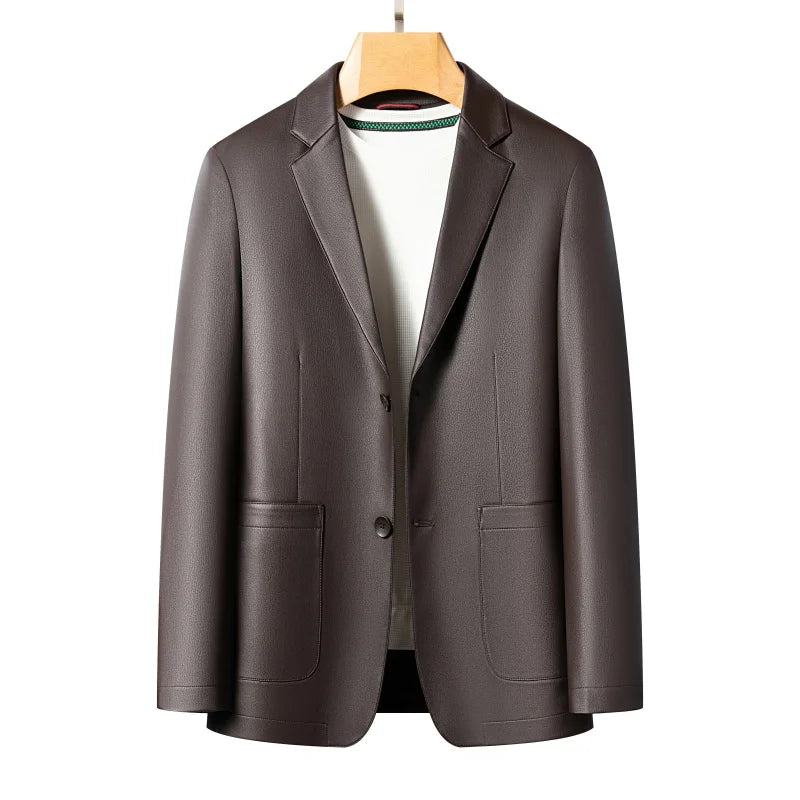 Executive Sheepskin Leather Jacket — Slim‑Fit Turn‑Down Collar