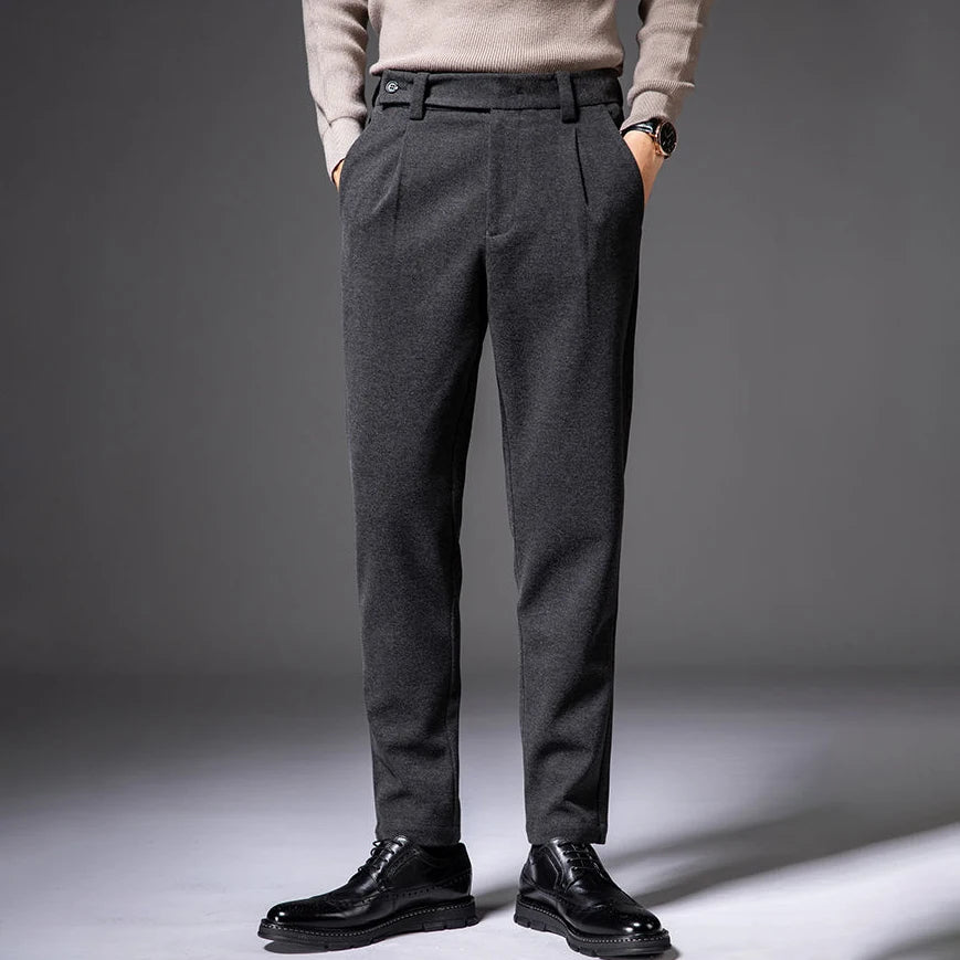 Wool‑Blend Straight Casual Trousers