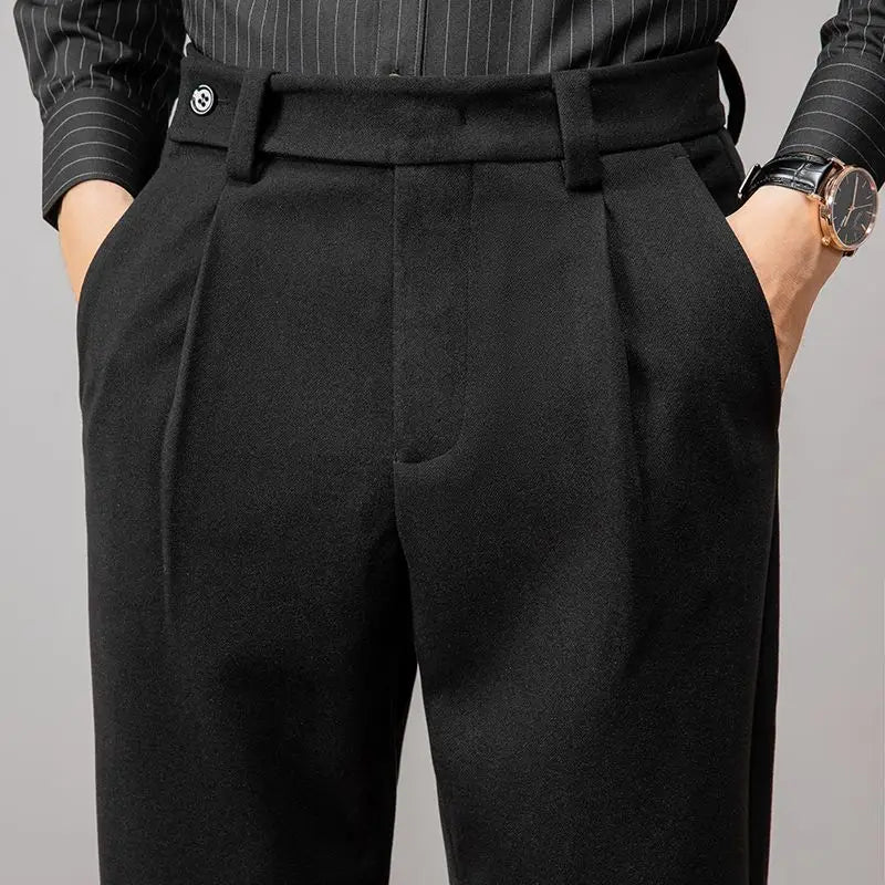Wool‑Blend Straight Casual Trousers
