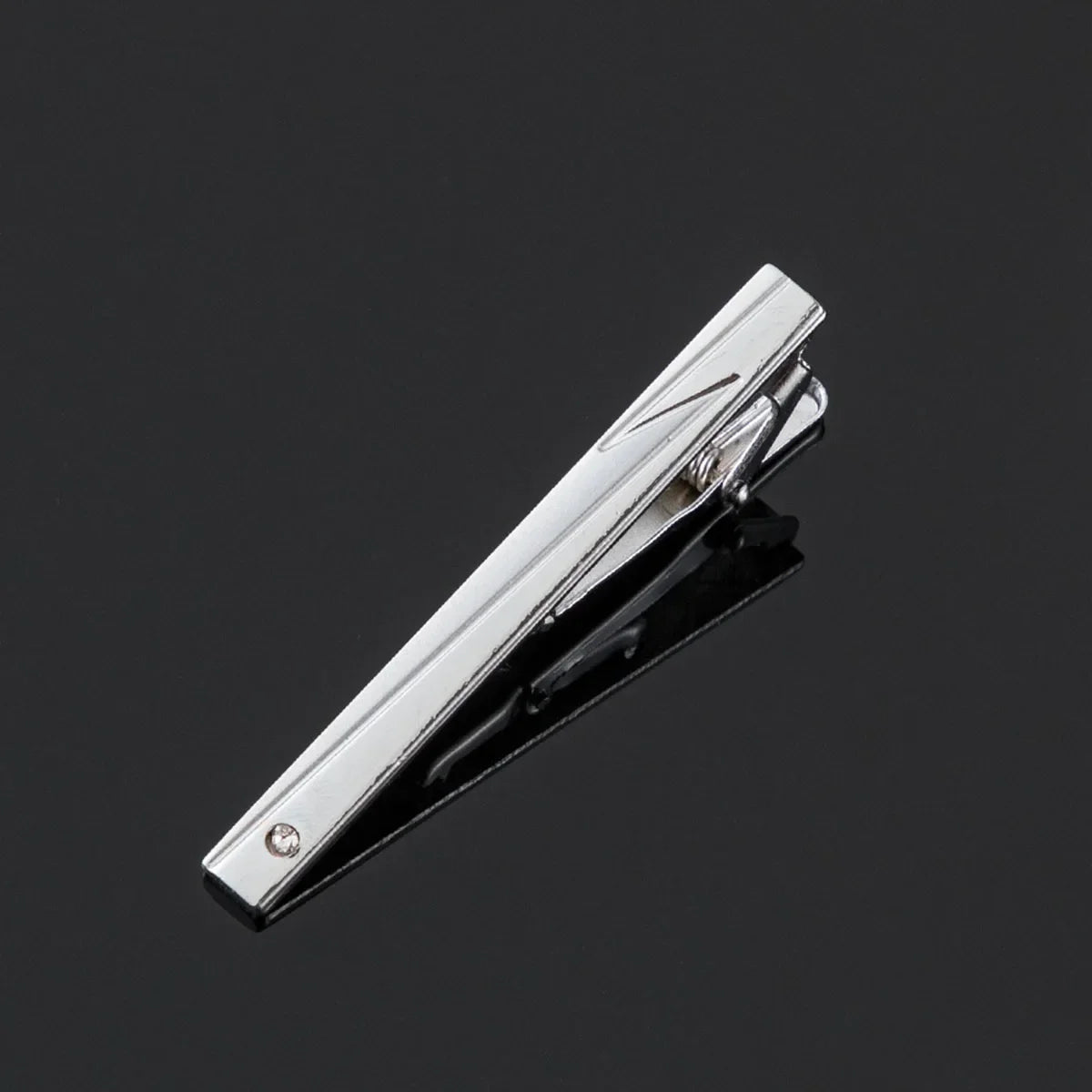 Polished Silver Tie Clip – Crystal Accent