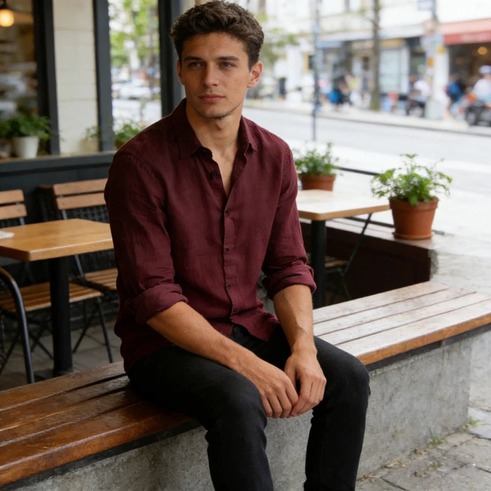 Classic Button-Down Linen Dress Shirt — Casual Fit