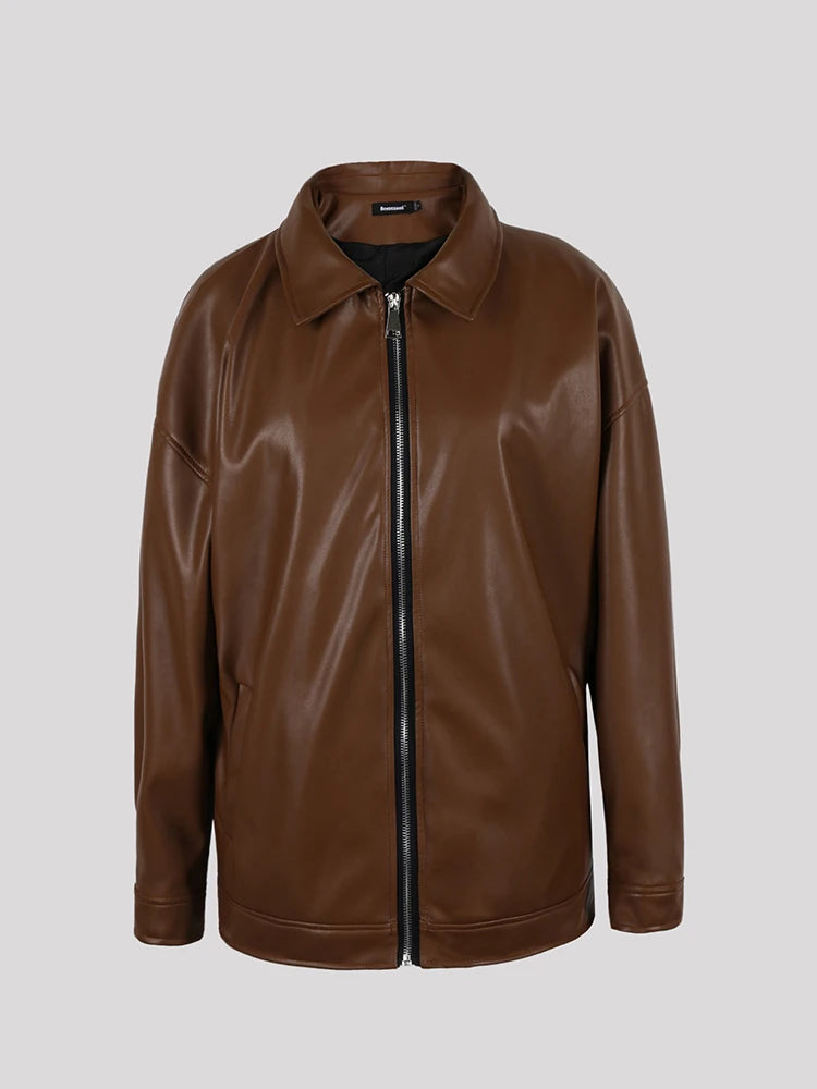 Short Black Faux Leather Jacket — Lightweight Wide‑Fit