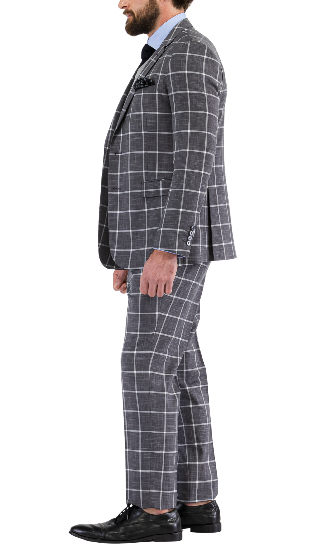 Grey Plaid Slim‑Fit Suit – Contrast Vest Edition
