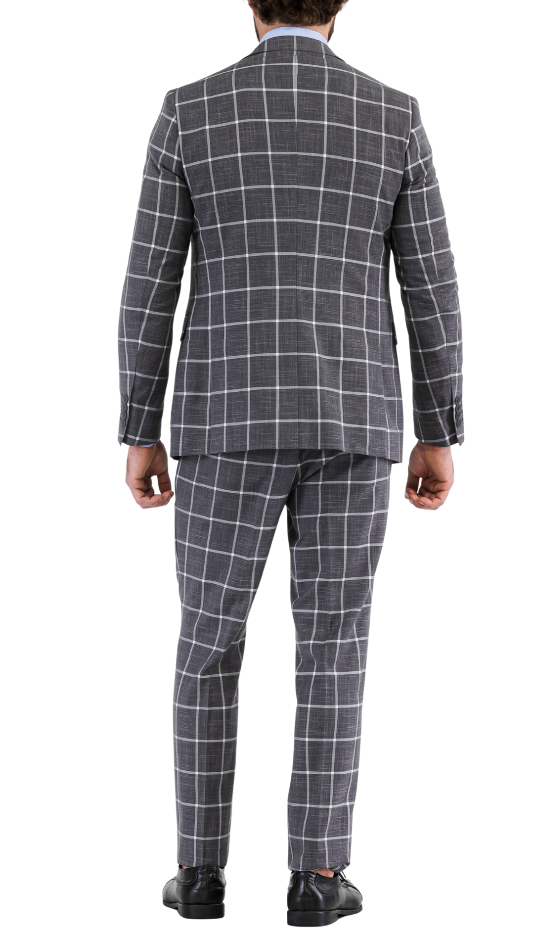 Grey Plaid Slim‑Fit Suit – Contrast Vest Edition