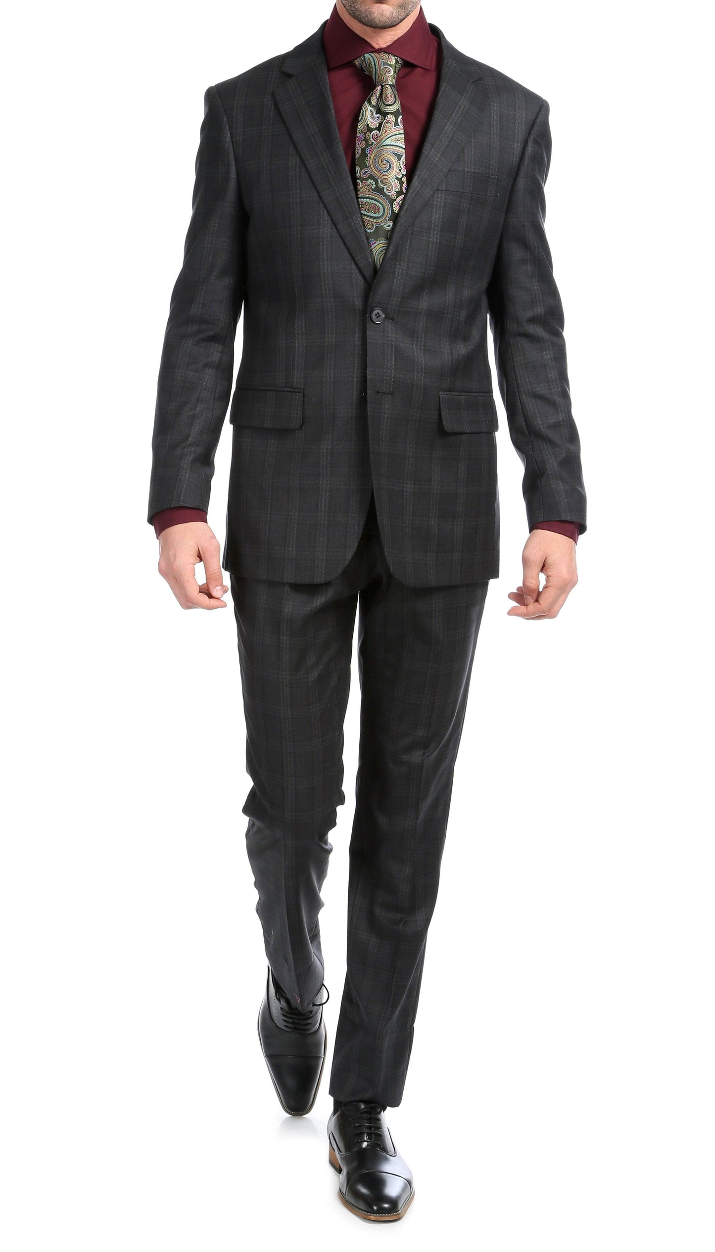 Black Plaid Wool Slim‑Fit Suit – Two‑Piece Edition