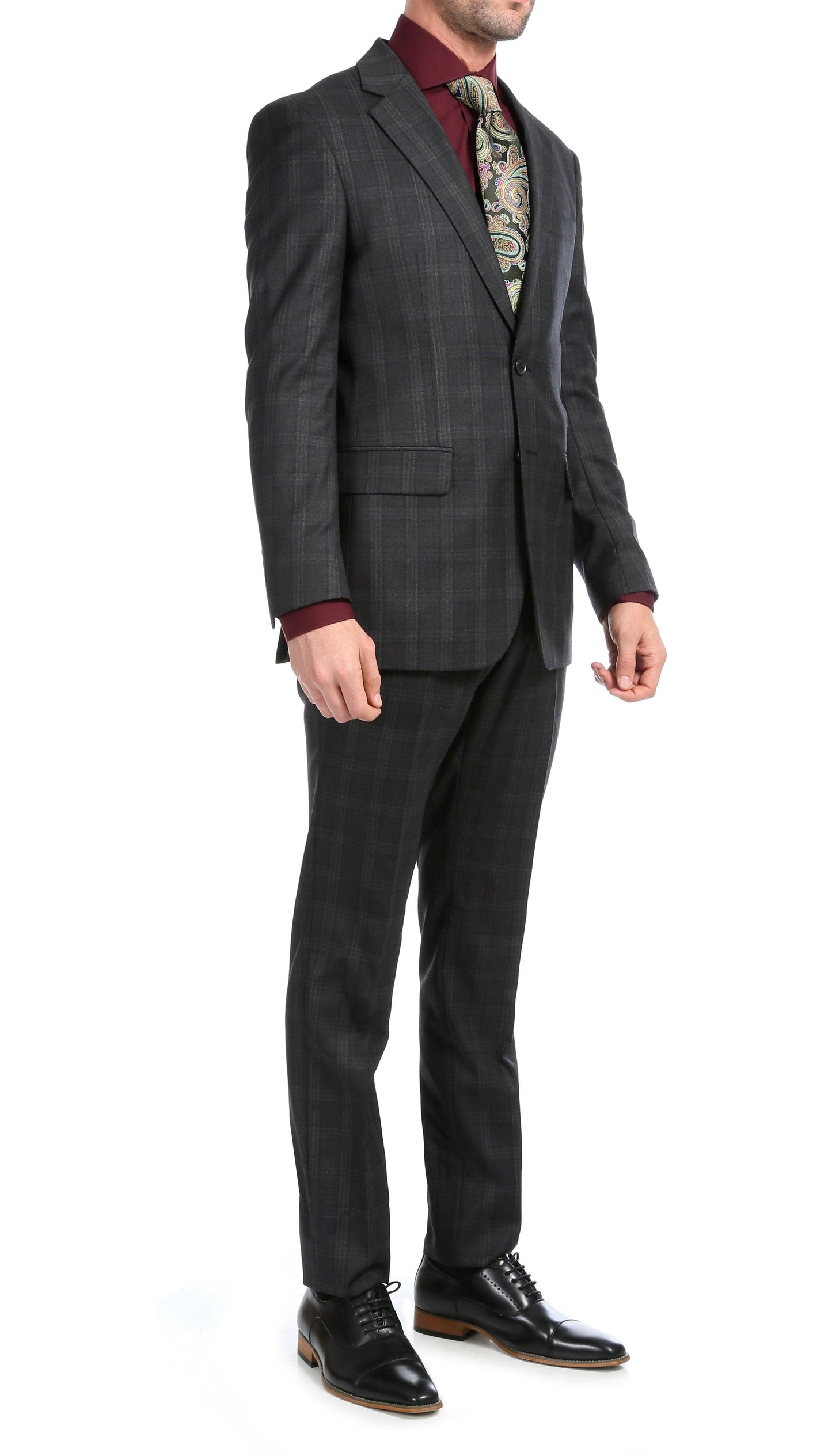 Black Plaid Wool Slim‑Fit Suit – Two‑Piece Edition
