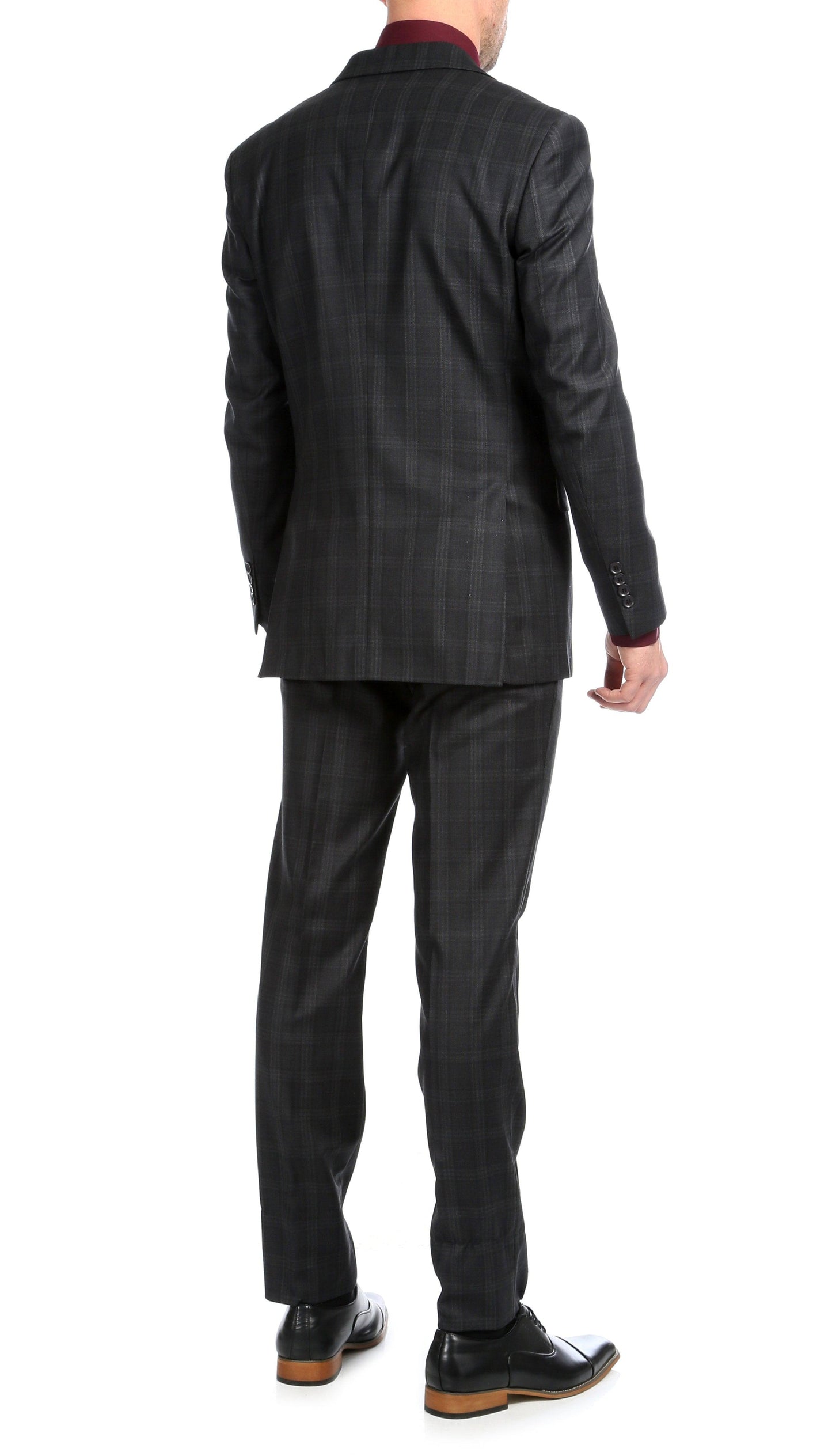 Black Plaid Wool Slim‑Fit Suit – Two‑Piece Edition